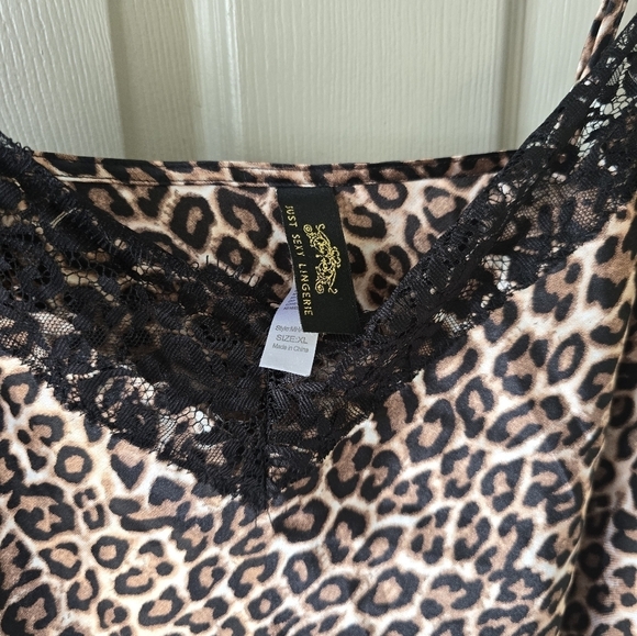 Just Sexy Babydoll Lingerie Y2k Top XL Animal Print Lace Trim Brown Black Fairy - Picture 10 of 12